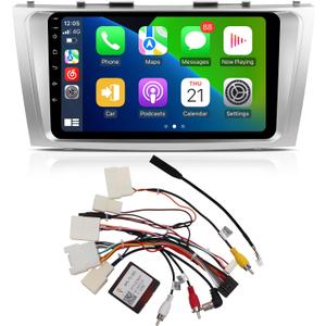 ViaBecs 9" Wireless Apple Carplay Stereo CAN005-X Harness for 2007-2011 Toyota Camry, Android 12 6G 128G Touch Screen Car Radio Android Auto with Mirror Link QLED Screen GPS Navigation