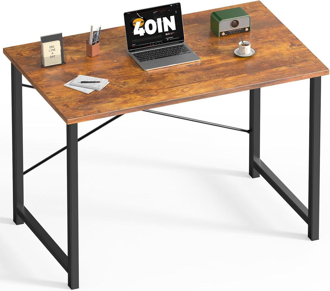 DUMOS 40 Inch Small Computer Desk Writing Gaming Study Work Desks for Bedroom Home Office with Metal Frame Simple Modern PC Table Workstation, Modern Brown, 40 Inch-1 Pack