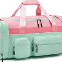 WOOMADA Kids Duffle Bag for Boys or Girls, Weekender Overnight Bag with Shoe Compartment & Wet Pocket Perfect For School, Sports, Overnight Trips(Pink Green)