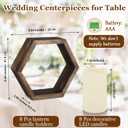 Colingmill 16 Pcs Wooden Candle Lantern Set Includes 8 Rustic Wedding Centerpieces for Table Decorative Candle Lanterns and 8 Flameless Decorative LED Candles for Wedding, Dark Brown, Hexagon