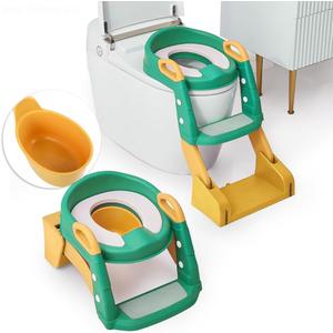 3 in 1 Toddler Potty Training Seat Chair with Ladder and Basin for Boys and Girls, Adjustable Kids Potty Training Seat for Toilet with Anti-Slip Wide Steps and Safety Handles (Green)