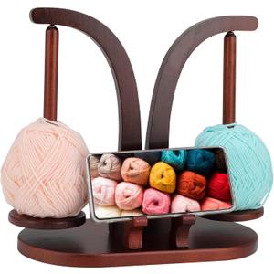 Ovveroche Magnetic Yarn Holder for Crocheting and Knitting, Magnetic Rotating Wooden Yarn Spinner with Crochet Accessories Storage and Phone Stand for Crochet Gifts for Crochet Knitting Lovers