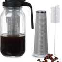 Novelinks 64 OZ Glass Pitcher with Lid, Wide Mouth Mason Jar Pitcher with Filter, Leak-proof Water Jug for Juice, Milk,iced Coffee Lemonade Tea (Black)