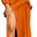 HWP Womens Ruffles Backless Dress Sexy Halter Deep V Neck Maxi Dresses Sleeveless Long Formal Cocktail Dress with Slit (Large, Orange)