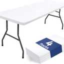 homing 4 Packs 6 Foot Rectangle Table Cloth, Waterproof Polyester Elastic Fitted Tablecloth, Washable Table Cover for Picnic, Camping, Outdoor (White, 30" x 72")