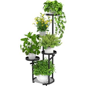 TOSKING 5 Tier Tall Plant Stand Indoor Outdoor, Heavy Duty Corner Plant Stand with Space-Saving Plant Shelf for Multiple Plants| Round Plant Table Design for Living Room Balcony Garden (Black, 37in)