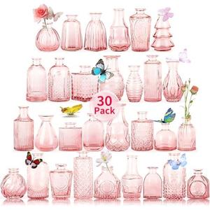 Glass Bud Vases in Bulk Set of 29 Pcs,Small Glass Vases for Flowers as Wedding Centerpieces for Tables,Clear Flower Vases Suitble for Wedding Decorations,Home Decor (Light Pink, 30 pcs)