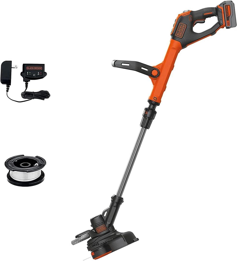 BLACK+DECKER 20V* MAX String Trimmer and Edger, EASYFEED Weed Wacker, 12 Inch Cutting Width, 2 Speed Control Weed Eater, (1) Battery and Charger Included (LSTE523), One Size
