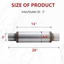 LCGP 3" Mufflers, 3'' Inlet & Outlet Universal Resonator, 20'' Overall Length Stainless Steel Exhaust Muffler Straight Through Design Exhaust Tip(3" Intet 3" Outlet, 2 Pack)