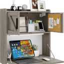 ARTETHYS Wall Mounted Desk with LED Light Farmhouse Multifunctional Fold Down Laptop Computer Table Writing Workstation with Storage Compartments Space Saving for Home Office, Gray, Compact, 6.3"D x 23.4"W x 24.4"H