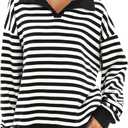 2 x Darong Womens Oversized Contrast Striped Long Sleeve Collared Sweatshirts Casual Cotton Pullover Sweatshirt Fall Cloth (S)