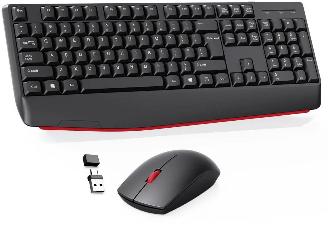 Wireless Keyboard and Mouse Combo-Full Size QWERTY Layout 2.4G Stereo Keycap Ergonomically Designed Mechanical Keyboard Set for Windows, PC,Laptop, Notebook,Computer with USB-A&USB-C 2-in-1 Receiver