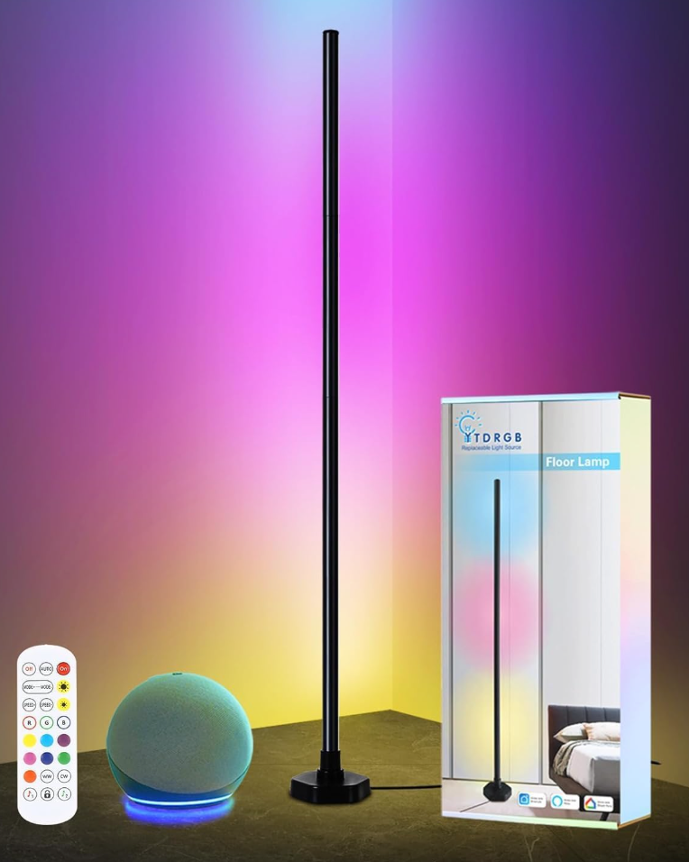 RGBICW Led Floor Lamp, Corner Lamp with Remote, Music Sync, Color Changing Smart Ambient Light for Living Rooms, Bedrooms, and Gaming Rooms