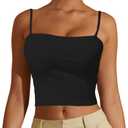 Women's Sexy Adjustable Spaghetti Strap Basic Cami Camisole Double Layer Tank Crop Tops Black X-Large (Black, XL)