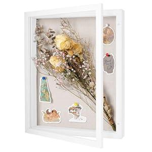 Califortree 11x14 Shadow Box Frame with Linen Back - Sturdy Rustic Memory Display Case of Flower, Pictures, Medals and More, White