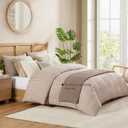 Andency Gingham Duvet Cover Queen Size, Tan Brown Checkered Plaid Bedding Set, 3 Pieces Soft Prewashed Polyester Comforter Cover with Zipper Closure & Corner Ties