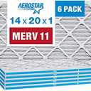 Aerostar 14x20x1 MERV 11 - 6 Count - Pleated HVAC, Furnace & Air Conditioner Filters - Removes Dust, Cold & Flu Germs, Lint, Mold, Pet Dander, Allergy-Causing Pollen, Smog & Smoke