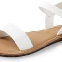 DREAM PAIRS Women's Ankle Strap Flat Sandals Open Toes One Band Buckle Summer Dressy Sandals (10, White-pu)