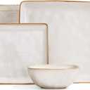 Famiware Dinnerware Sets for 8, Ocean Square 24-Piece Kitchen Plates and Bowls Sets, Microwave and Dishwasher Safe, Scratch Resistant, Cappuccino White