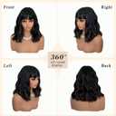 Black Wigs for Women Short Bob Wig with Bangs 14 Inch Black Mixed Brown Highlights Wigs Short Wavy Wigs Curly Shoulder Length Wigs Synthetic Hair Replacement Wigs for Holiday Daily Party Use