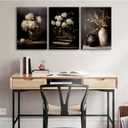 CCZ Vintage Moody Flower Wall Art Dark Floral Canvas Rustic Wall decor Black Botanical Farmhouse Painting Picture Dark Academia Poster Still Life Vase Book Rose Prints Artwork for Living Room Bedroom, 24"L x 16"W-Wrapped Canvas