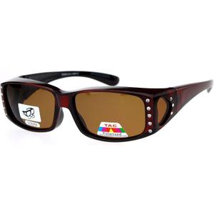 JuicyOrange Womens Polarized Fit Over Glasses Sunglasses Rhinestone Rectangular Frame (Red)