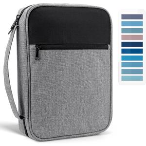 Bible Cover, Carrying Bible Case Book Cover Church Bag with Handle Large Size 10 * 7.5 * 2.5in, Bible Protective Case w/ 200 PCs Bible Tabs for Men Women, Gray