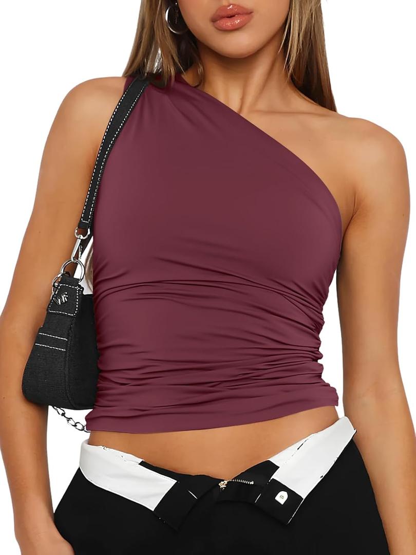Trendy Queen Womens Going Out Tops Summer Spring Tank Crop Outfit Cute Y2k Shirts Corset Fashion Workout Clothes 2025 (Small, Wine Red)