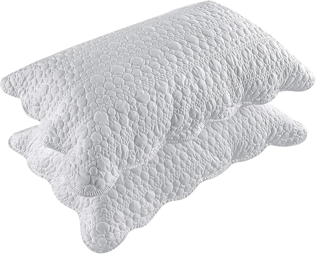 Bosowos Queen Size Pillow Shams Set of 2, Ultra Soft Breathable 20 x 30 Inches Quilted Pillow Cases Envelope Closure for Sleeping, Decorative Microfiber Bed Pillowcases Easy Care, White