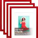KINLINK 11x14 Picture Frame Red, Solid Wood Frames with Acrylic Plexiglass for Pictures 5x7/8x10 with Mat or 11x14 without Mat, Tabletop and Wall Mounting Display, Set of 4