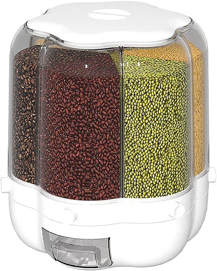 XIYAO 40lb Grain Storage Container, 360 Rotating Food Dispenser with Lid, Moisture Resistant Household, Airtight Storage for Black Rice, Yellow Rice and Small Beans (White)