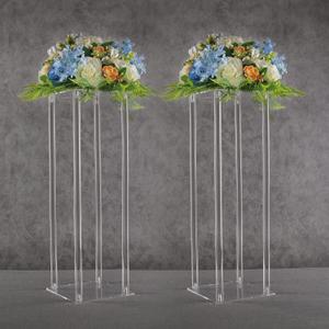 YALLOVE Acrylic Flower Stand, Set of 2 Clear Pedestal, 23.6 Inch Tall Vases for Wedding Event Party Props, Home Decor