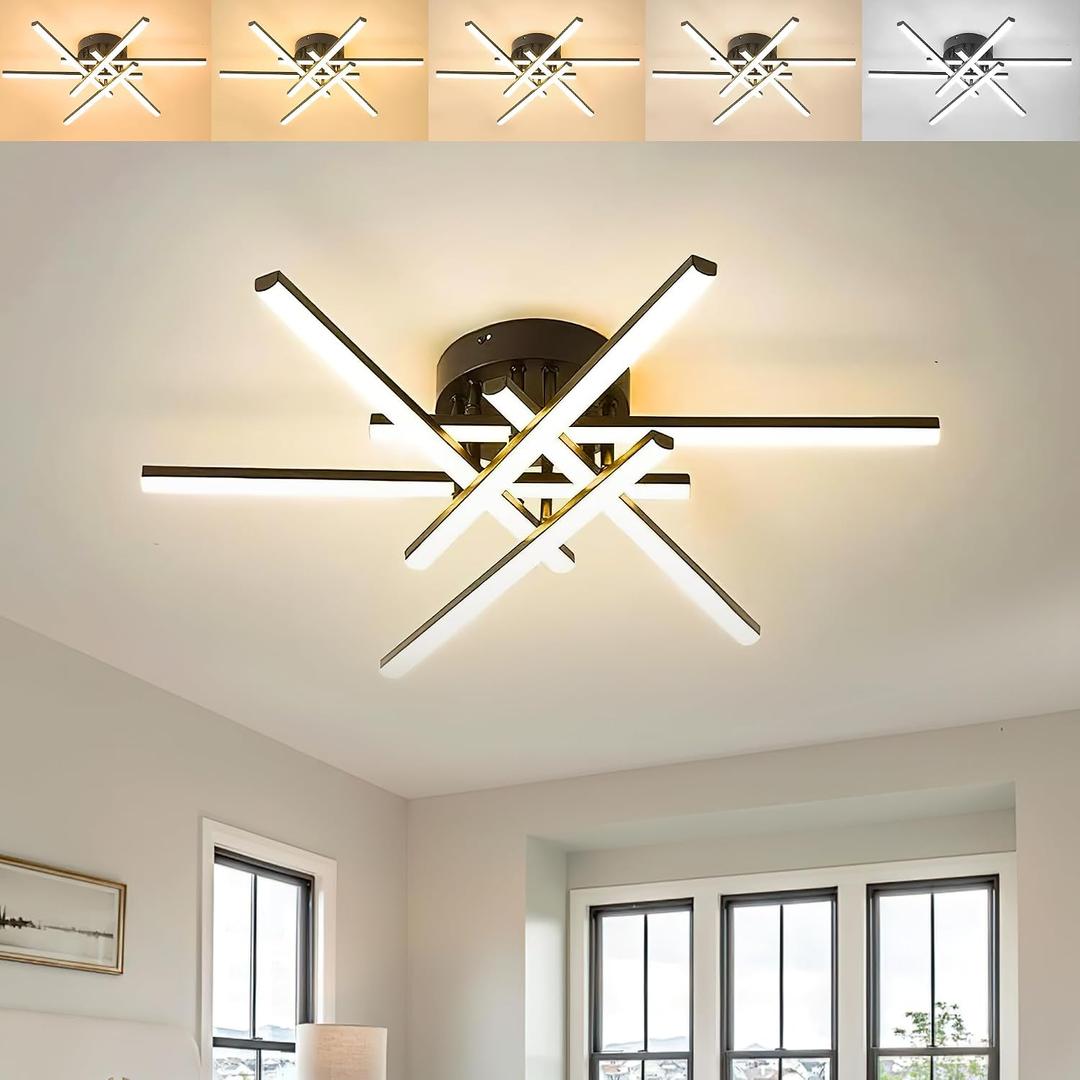 Modern LED Ceiling Light,Dimmable 5CCT/2700K/3000K/3500K/4000K/5000K,Ceiling Lights for Bedroom Living Dining Room Kitchen, Black Flush Mount Ceiling Light Fixture (Black - 5CCT, 6 Lights)