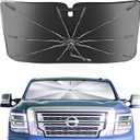 Portable for Nissan Titan 2020-2024 2025 Windshield Sunshade Umbrella with Carry Bag, 2 in1 Ice Crystal Durable Compact Shade Umbrella UPF50+ UV Front Window Heat Insulation Protection Outdoor Camping