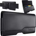 DeBin Cell Phone Belt Case Compatible with Samsung Galaxy Ultra Models (S25 S24 S23 S22 S21), A54/A53/A25/A15, Premium Leather, Magnetic Flap Holster & ID Card Pouch Holder, Black