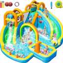 Inflatable Water Slide, Bounce House with 2 Slide for Kids, Inflatable Waterslide Park with Splash Pool, Basketball Hoop, Ball Shooting & Water Cannon for Backyard, Outdoor, Indoor