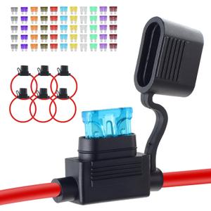 6 Pack Inline Fuse Holder 12V, Upgraded 12 AWG Waterproof Fuse Holder with 66 Pcs Standard Car Fuses (2A/3A/5A/7.5A/10A/15A/20A/25A/30A/35A/40A), YNZDRWA in Line Fuses Holders 12v for Marine Auto