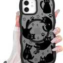 Cute Case for iPhone 12 Case [Compatible with MagSafe] with Kawaii Black Cats Cat Print Pattern Design for Women Girls, Soft Wavy Edge Anti-Slip Animal Magnetic Protective Phone Cover