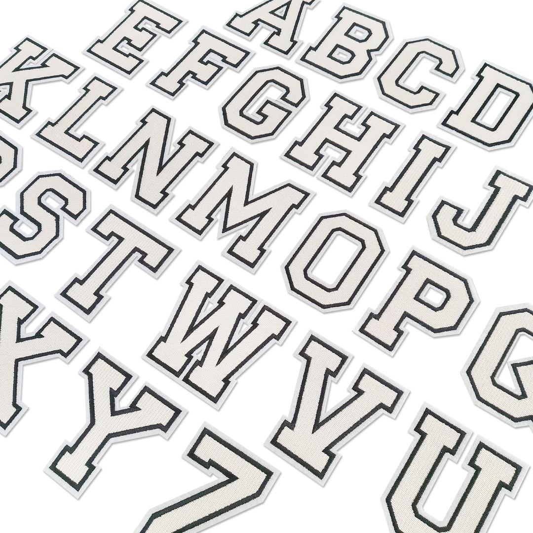 AXEN 26pcs Iron on Letter Patches, Fully Embroidered Varsity Alphabet A-Z Patches for Clothing Hoodies Jacket Backpacks Hat, White 3.1"