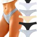 FINETOO Cotton Thongs for Women Soft Low Rise Sexy Thong Ladies Panties Womens Underwear 6 Pack (M)