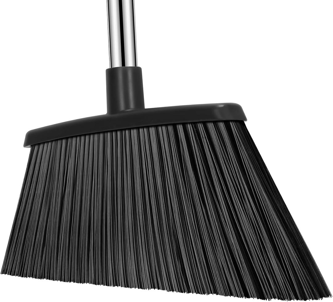 Heavy Duty Broom, 55 Inch Long Handle Outdoor Large Angle Brooms, Commercial Broom for Sweeping Indoor, for Home Garage Kitchen Office Courtyard Lobby Patio Lawn ConcreteBlack (1 Pack)
