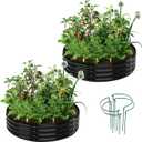 ZFHgarden Galvanized Metal Planter Round Raised Garden Bed Kit for Gardening Outdoor2x2x1ft 2pc Grow Garden Box Raised Flower BedRound Galvanized Planter Outdoor Metal Fire Pit Ring Black