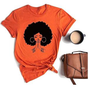 Black History Shirts Awareness Shirts Plus Size Tops for Women Afro American Natural Hair Vintage Melanin Tees (XX-Large, Orange)