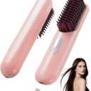 Cordless Hair Straightener Brush - Rizzrosa Portable Hot Comb for Travel, Mini Hair Straightener for Women, 4 Temperature Settings, Ideal for Camping, Office, Parties(Pink)