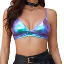 Women's Metallic Crop Tops Shiny Light-Support Rave Bra Swimsuit Top