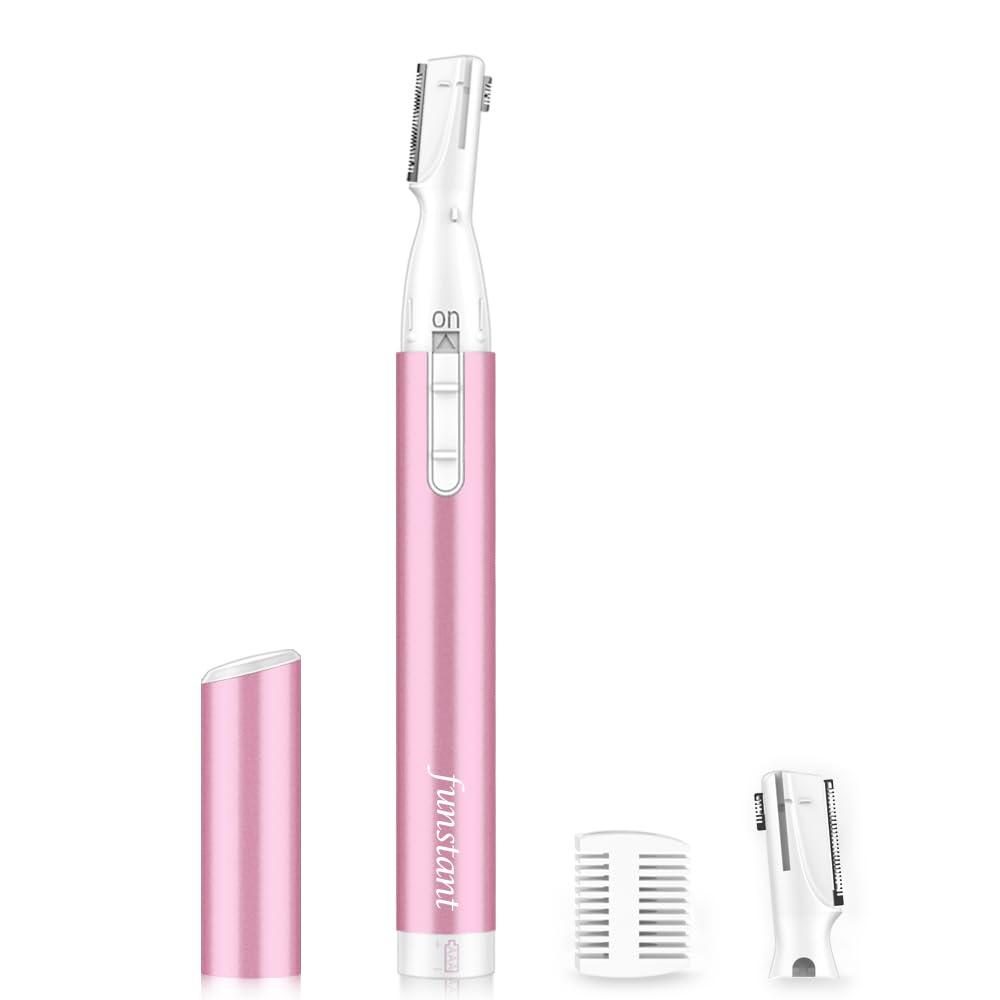 Upgraded Eyebrow Trimmer, Precision Electric Eyebrow Razor for Women Battery-Operated Facial Hair Remover with Comb No Pulling Sensation Painless for Face Chin Neck, Upper-Lip, Peach-Fuzz (Pink)