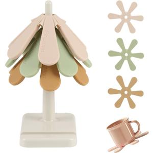 Easy to Clean Tree Coasters, Easy to Store Silicone Casters,Tree Trivet Set for Hot Pots and Pans, Trivets for Hot Dishes,Heat Resistance Trivets,Coaster for Desk (White)