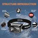 2 x REGOKI LED Headlamp Rechargeable - Super Bright Head Lamp with 9 Modes for Camping & Hiking Gear Essentials, IP44 Waterproof Headlight Flashlight with Red Light, USB Cable Included