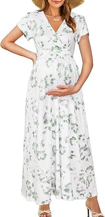 OUGES Maternity Maxi Dress Wrap V Neck Baby Shower Pregnancy Dresses for Photoshoot M OUGES Maternity Maxi Dress Wrap V Neck Baby Shower Pregnancy Dresses for Photoshoot M