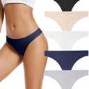 voenxe Seamless Women Underwear Thongs,No Show Ladies Thong,No Line Workout Breathable Comfortable Panties,Soft Undies,5-Pack, XS